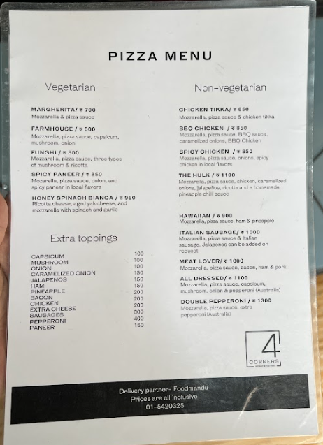 4Corners Pizza menu 1