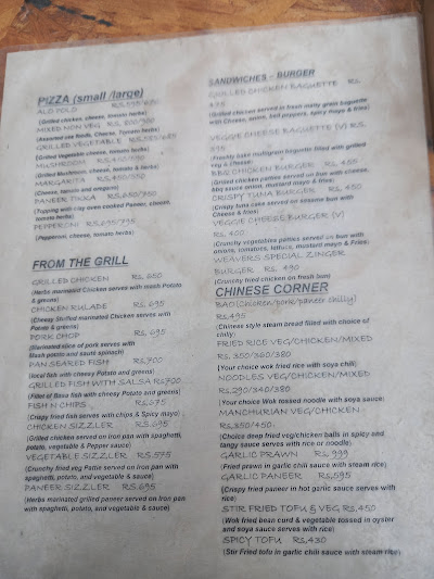 Weavers Inn menu 2